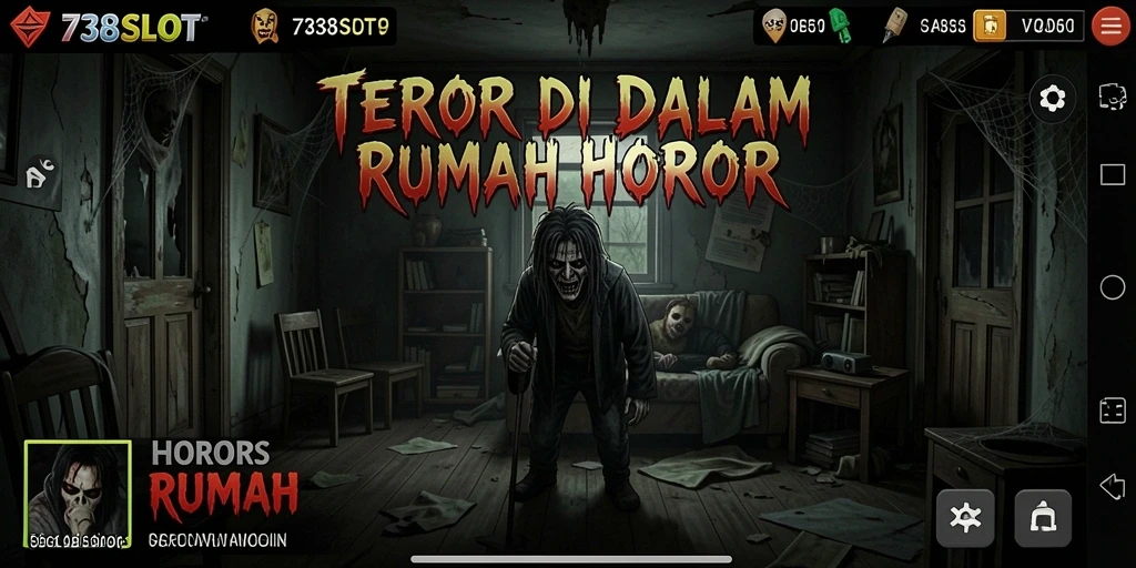Tampilan antarmuka menegangkan dari game Horor Rumah.