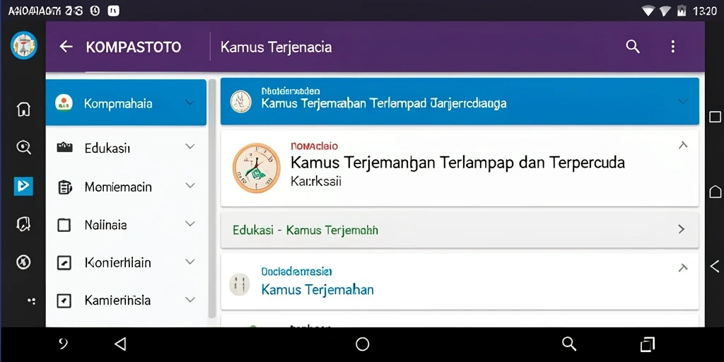 Tampilan antarmuka utama KOMPASTOTO yang menampilkan hasil terjemahan.