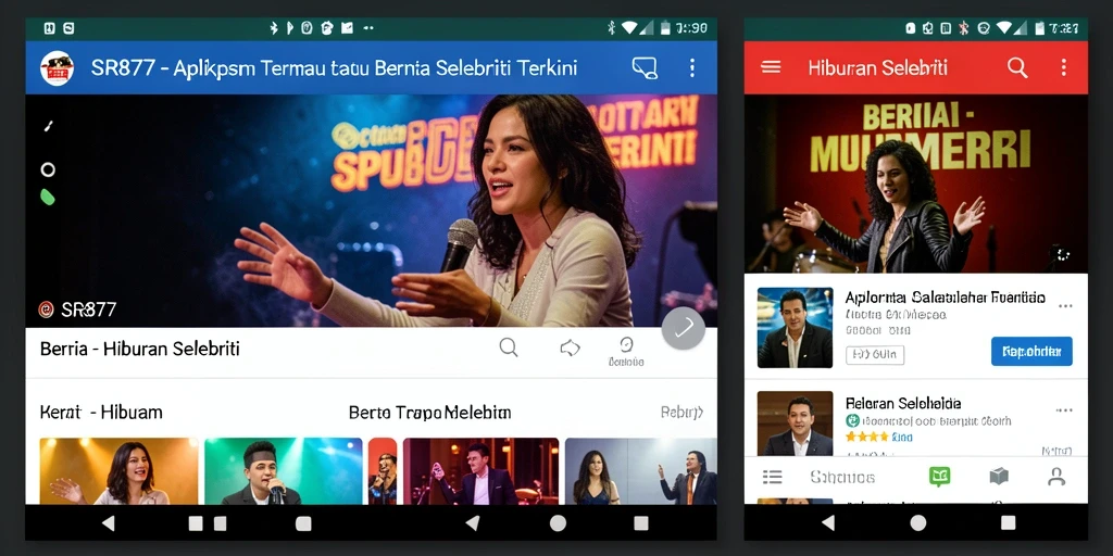 Tampilan antarmuka aplikasi SR877 untuk berita hiburan selebriti.